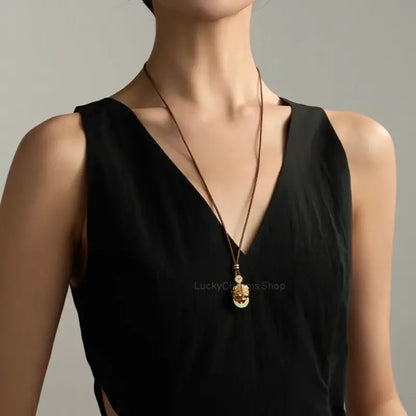 18K Gold Plated Pi Xiu Pendant Necklace - Statement Sweater Chain