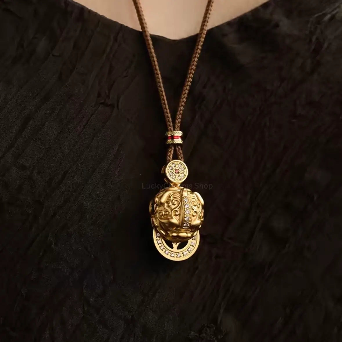 18K Gold Plated Pi Xiu Pendant Necklace - Statement Sweater Chain