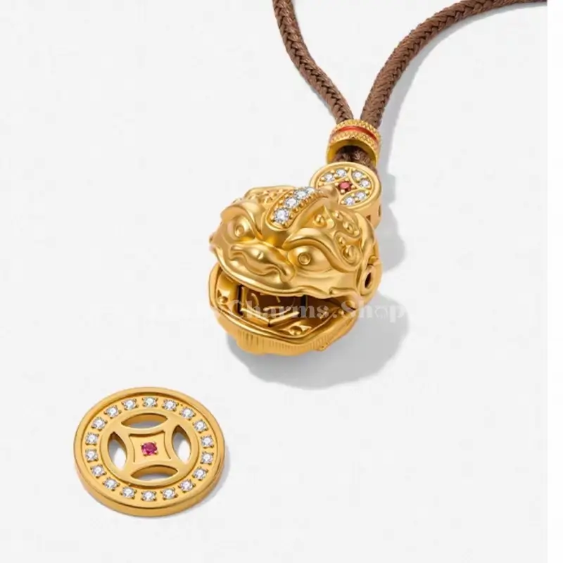 18K Gold Plated Pi Xiu Pendant Necklace - Statement Sweater Chain