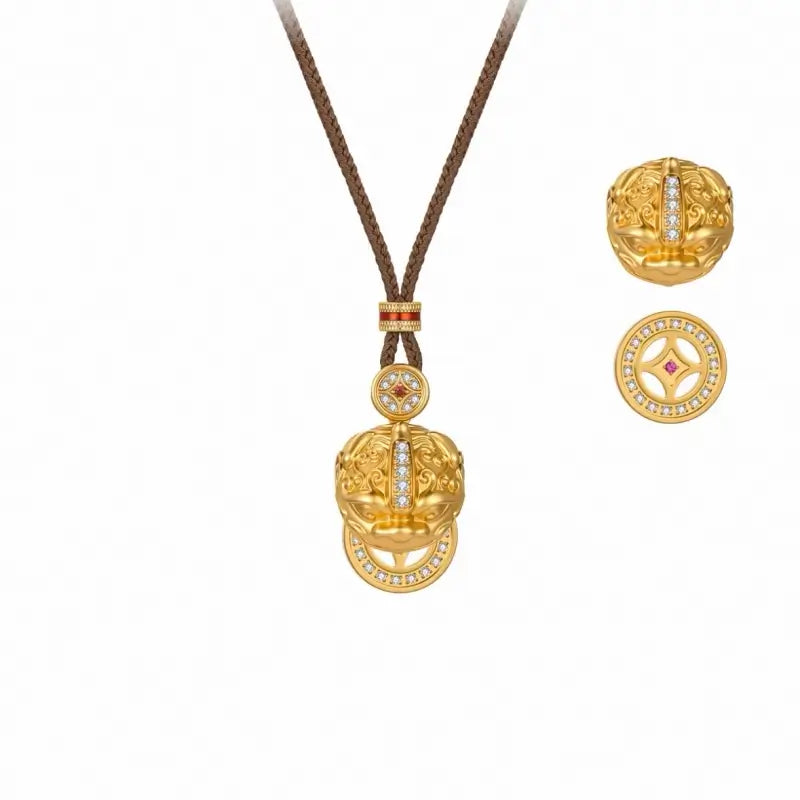 18K Gold Plated Pi Xiu Pendant Necklace - Statement Sweater Chain