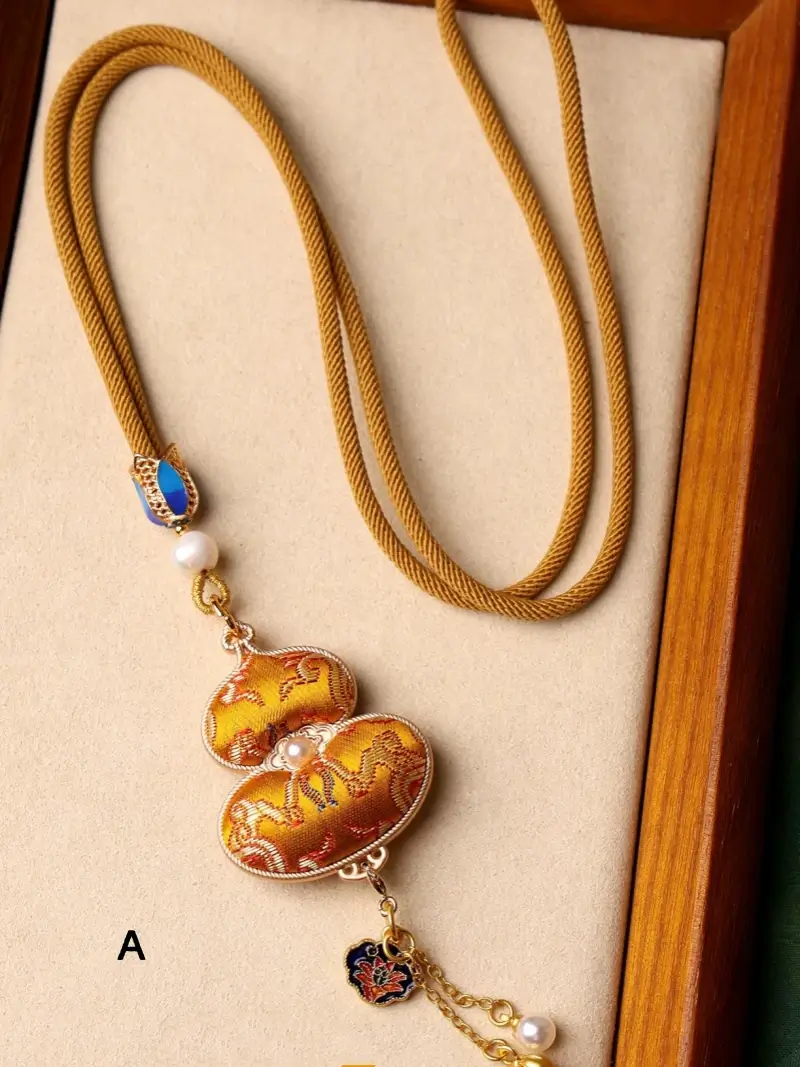 Chinese Style Intangible Cultural Heritage Double-Sided Song Brocade Gourd Pendant Necklace & Sweater Chain-LuckyCharms.Shop