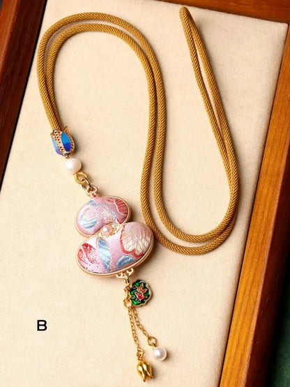 Chinese Style Intangible Cultural Heritage Double-Sided Song Brocade Gourd Pendant Necklace & Sweater Chain-LuckyCharms.Shop