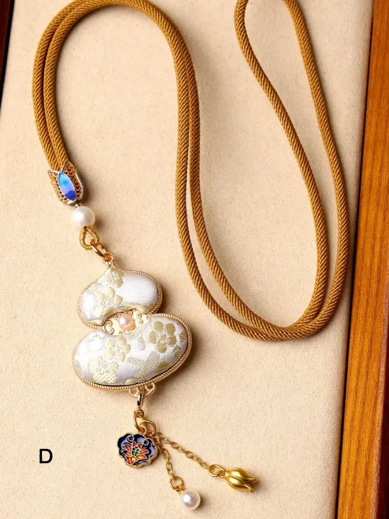 Chinese Style Intangible Cultural Heritage Double-Sided Song Brocade Gourd Pendant Necklace & Sweater Chain-LuckyCharms.Shop