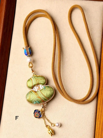 Chinese Style Intangible Cultural Heritage Double-Sided Song Brocade Gourd Pendant Necklace & Sweater Chain-LuckyCharms.Shop