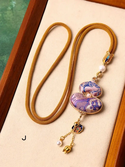 Chinese Style Intangible Cultural Heritage Double-Sided Song Brocade Gourd Pendant Necklace & Sweater Chain-LuckyCharms.Shop