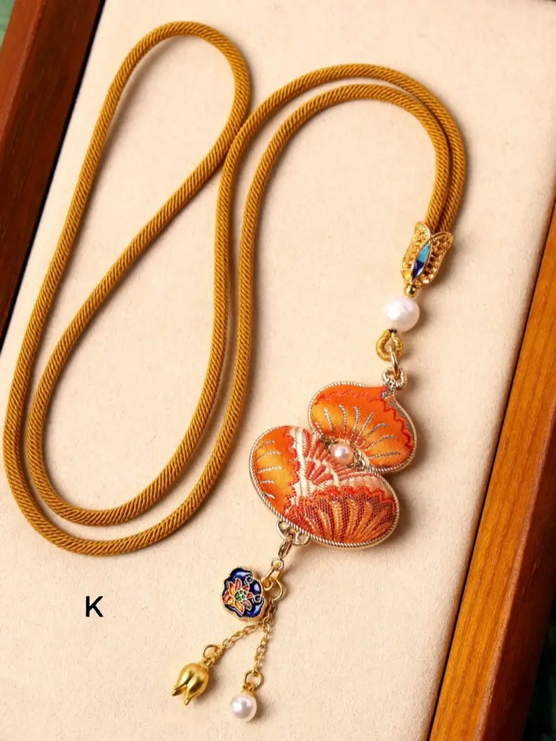 Chinese Style Intangible Cultural Heritage Double-Sided Song Brocade Gourd Pendant Necklace & Sweater Chain-LuckyCharms.Shop
