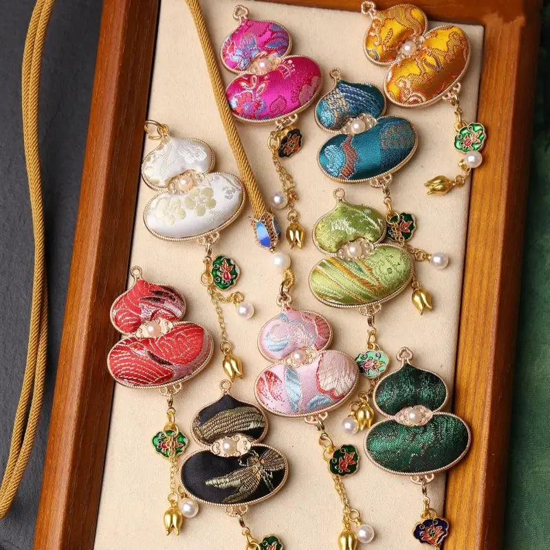 Chinese Style Intangible Cultural Heritage Double-Sided Song Brocade Gourd Pendant Necklace & Sweater Chain-LuckyCharms.Shop