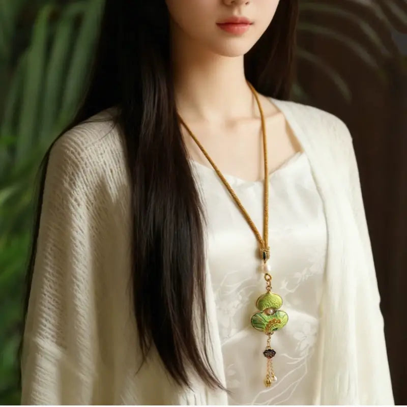 Chinese Style Intangible Cultural Heritage Double-Sided Song Brocade Gourd Pendant Necklace & Sweater Chain-LuckyCharms.Shop