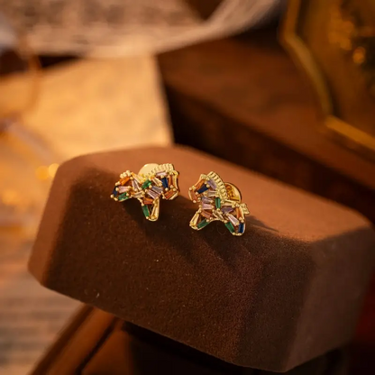 18K Gold Plated Color CZ Pony Pendant Necklace & Earrings Set (Detachable)