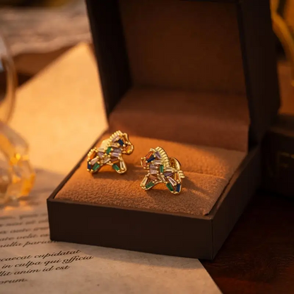 18K Gold Plated Color CZ Pony Pendant Necklace & Earrings Set (Detachable)