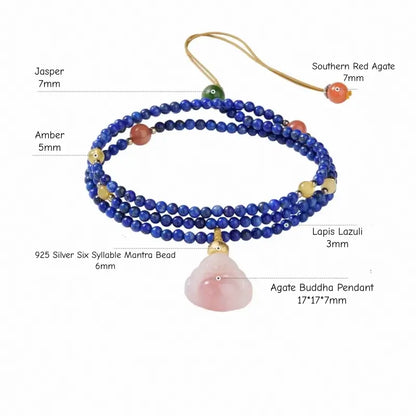 Lapis Lazuli & Agate Buddha Pendant Necklace - Potala Palace Blessed Multi-Gem Strand