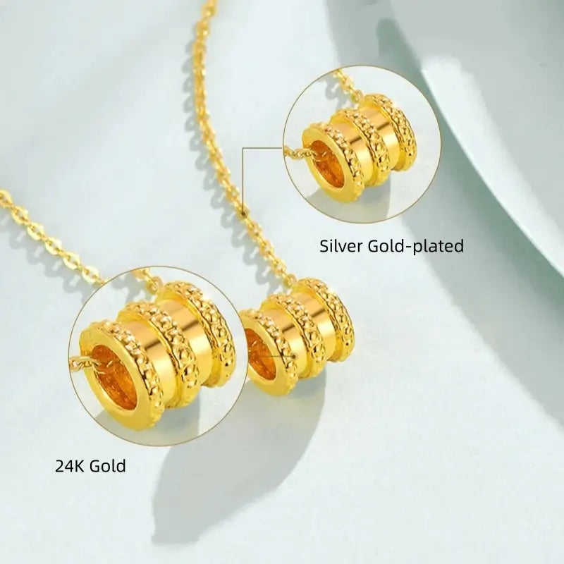 24K純金スリムウエストLu Lu Tongペンダントネックレス | 調節可能なシルバーメッキゴールドチェーン、繊細なミニマリストジュエリー