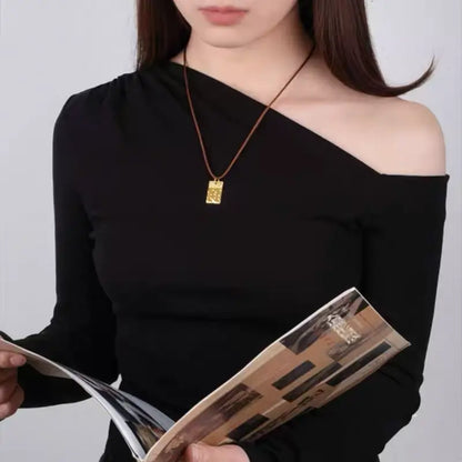 Pendentif Lu Lu Tong en or brillant fragmenté | Collier en cordon de cuir pour femme, 4 styles