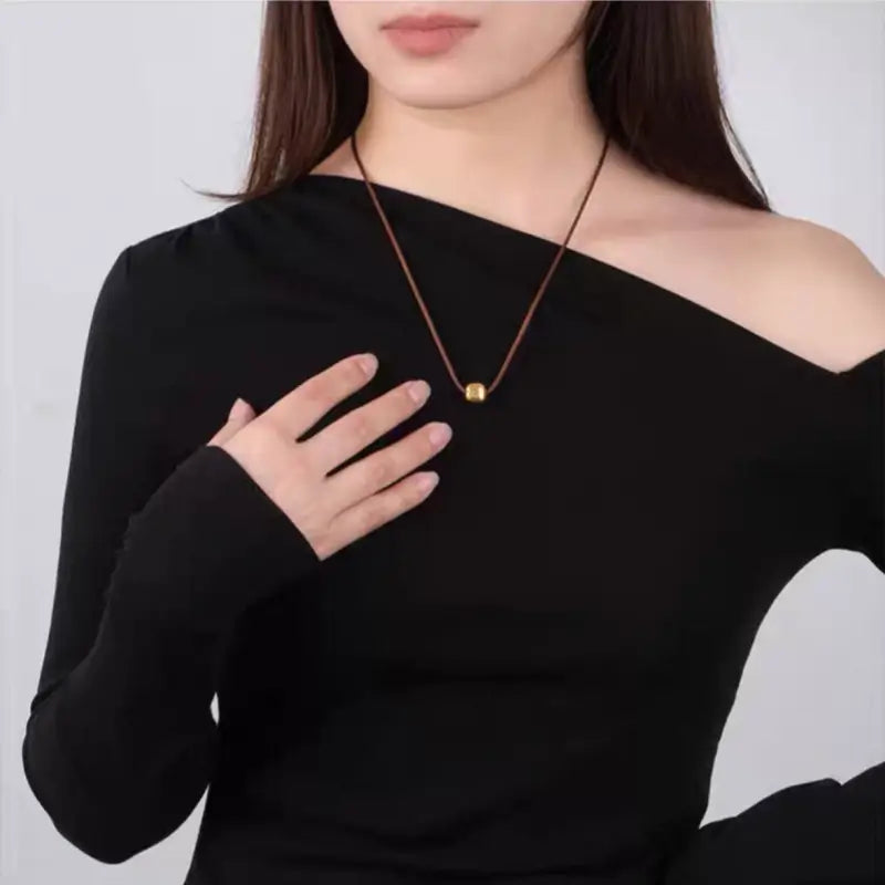 Pendentif Lu Lu Tong en or brillant fragmenté | Collier en cordon de cuir pour femme, 4 styles