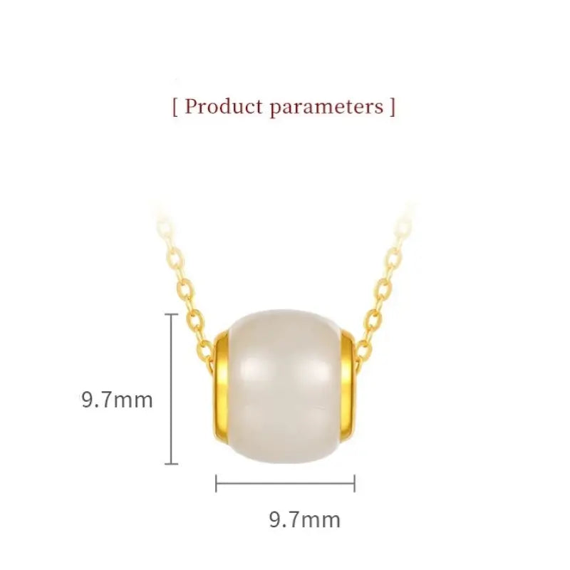 Collier pendentif Lu Lu Tong en jade Hetian incrusté d'or pur | Bijou élégant et porte-bonheur en forme de tonneau, idéal au quotidien ou à offrir