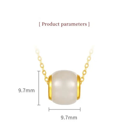 Collier pendentif Lu Lu Tong en jade Hetian incrusté d'or pur | Bijou élégant et porte-bonheur en forme de tonneau, idéal au quotidien ou à offrir