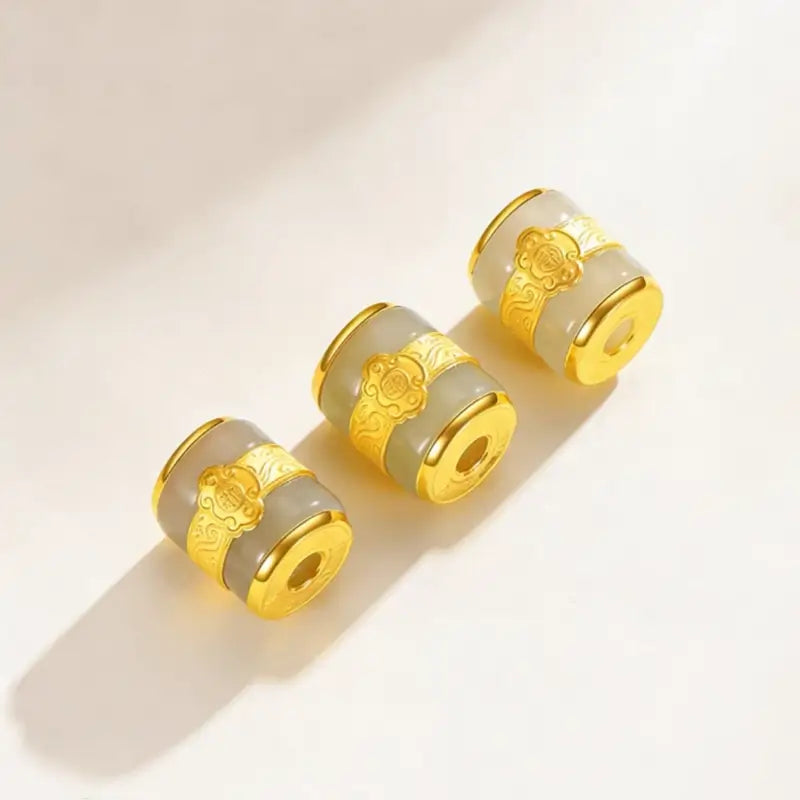 Collier pendentif Lu Lu Tong en jade Hetian naturel et or pur | Symbole de fortune, forme de tonneau, bijou élégant porte-bonheur à offrir ou à porter au quotidien