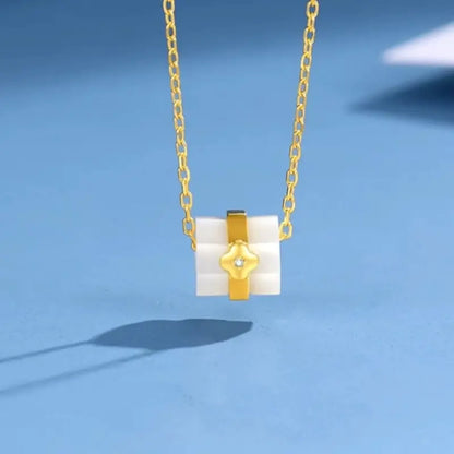 18K Gold & Natural White Mother of Pearl Lu Lu Tong Pendant Necklace | Diamond Accent, Barrel-Shaped