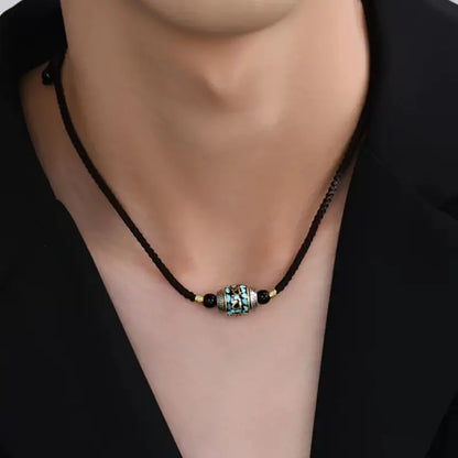 Collier pendentif Lu Lu Tong rotatif en argent 925 rétro tibétain avec mantra à six syllabes | Cordon tressé ajustable