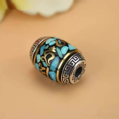 Collier pendentif Lu Lu Tong rotatif en argent 925 rétro tibétain avec mantra à six syllabes | Cordon tressé ajustable