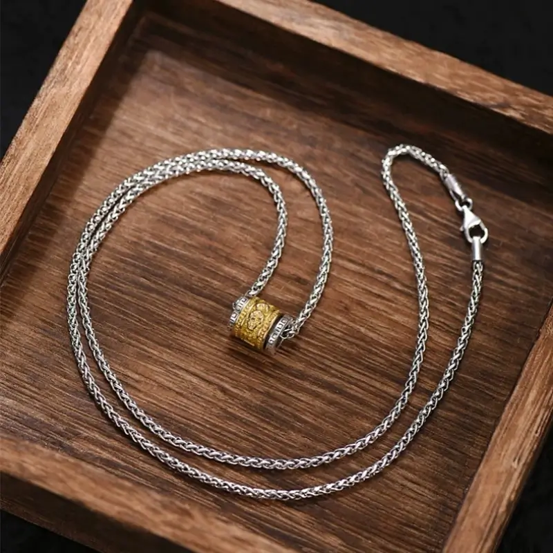 925 Sterling Silver Rotatable Pixiu Necklace | Dragon Bone Chain, Black Gold Wealth Charm for Men, Anti-Deformation