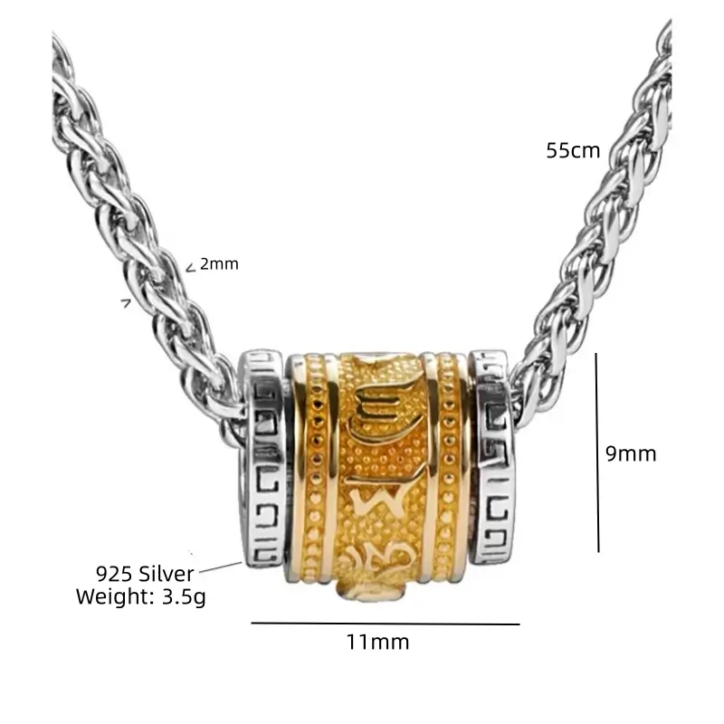 925 Sterling Silver Rotatable Pixiu Necklace | Dragon Bone Chain, Black Gold Wealth Charm for Men, Anti-Deformation