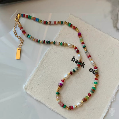Natural Freshwater Pearl & Multi-Gemstone Necklace & Bracelet Set