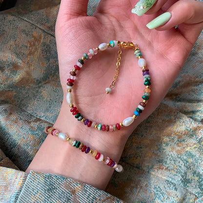 Natural Freshwater Pearl & Multi-Gemstone Necklace & Bracelet Set
