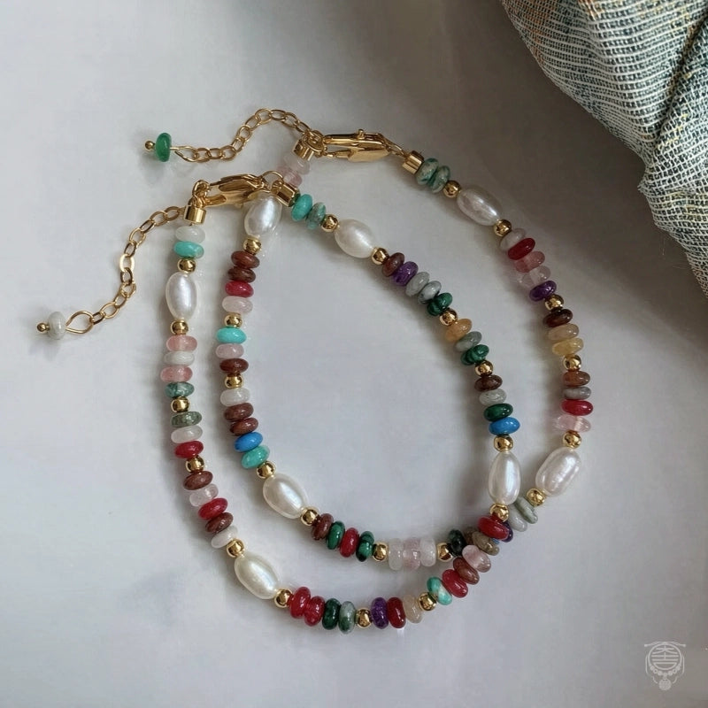 Natural Freshwater Pearl & Multi-Gemstone Necklace & Bracelet Set