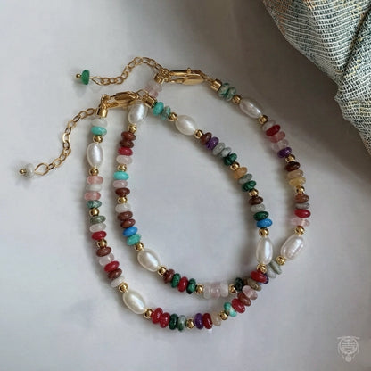 Natural Freshwater Pearl & Multi-Gemstone Necklace & Bracelet Set