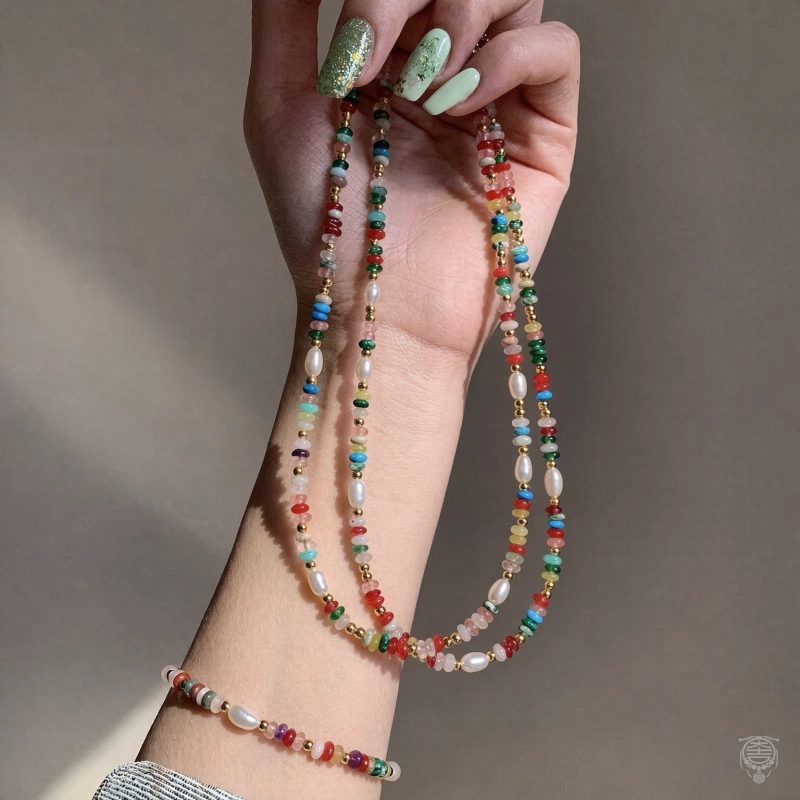Natural Freshwater Pearl & Multi-Gemstone Necklace & Bracelet Set