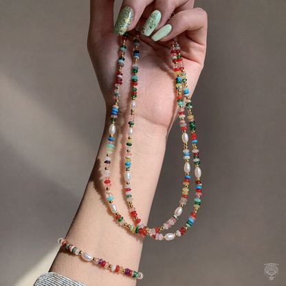 Natural Freshwater Pearl & Multi-Gemstone Necklace & Bracelet Set