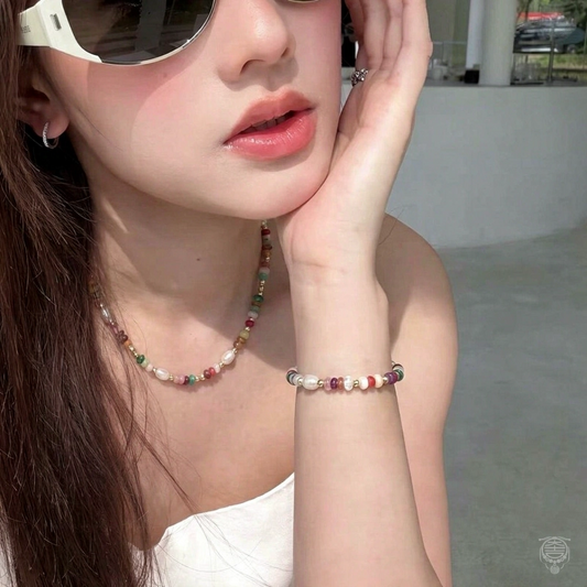 Natural Freshwater Pearl & Multi-Gemstone Necklace & Bracelet Set