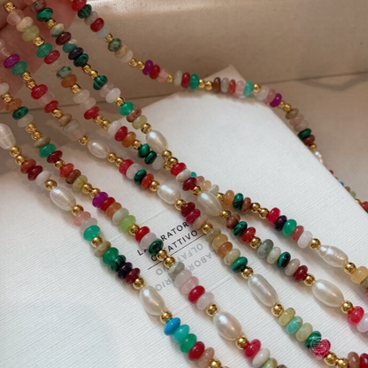 Natural Freshwater Pearl & Multi-Gemstone Necklace & Bracelet Set