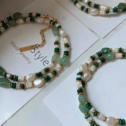Natural Malachite, Freshwater Pearl & White Mother-of-Pearl Jewelry Set