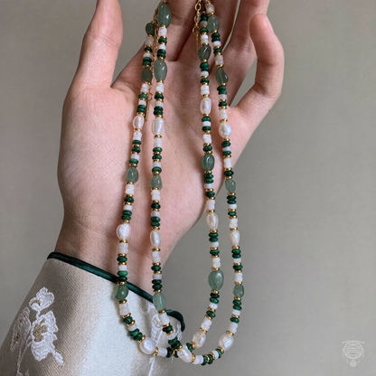 Natural Malachite, Freshwater Pearl & White Mother-of-Pearl Jewelry Set