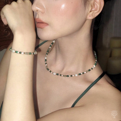 Natural Malachite, Freshwater Pearl & White Mother-of-Pearl Jewelry Set