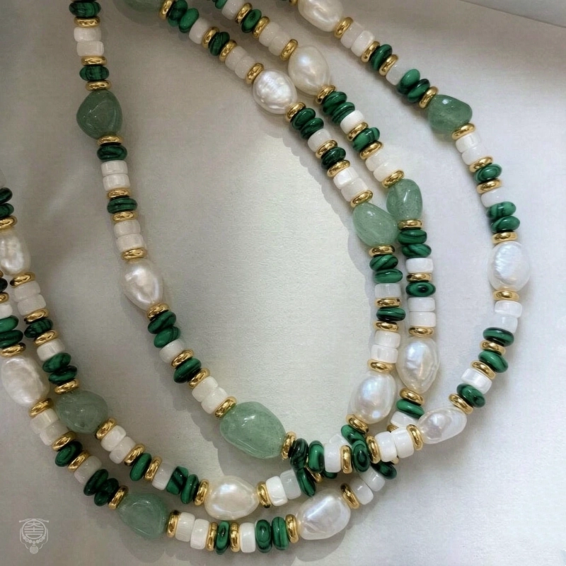 Natural Malachite, Freshwater Pearl & White Mother-of-Pearl Jewelry Set