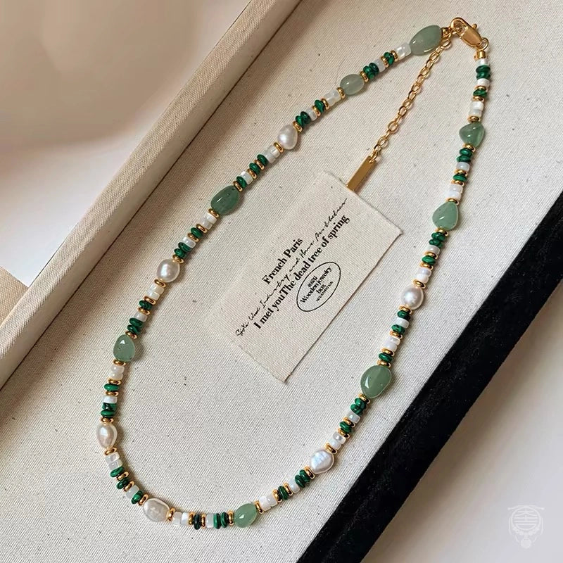 Natural Malachite, Freshwater Pearl & White Mother-of-Pearl Jewelry Set