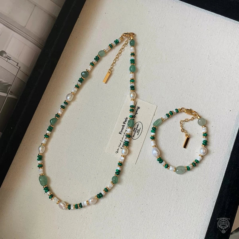 Natural Malachite, Freshwater Pearl & White Mother-of-Pearl Jewelry Set