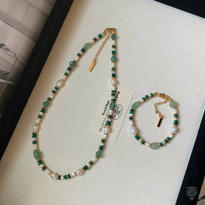 Natural Malachite, Freshwater Pearl & White Mother-of-Pearl Jewelry Set
