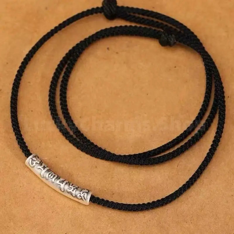 Om Mami Padme Hūm Six-Syllable Mantra Silver Fortune-Turning Bead Pendant Necklace-LuckyCharms.Shop