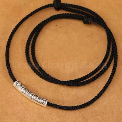 Om Mami Padme Hūm Six-Syllable Mantra Silver Fortune-Turning Bead Pendant Necklace-LuckyCharms.Shop