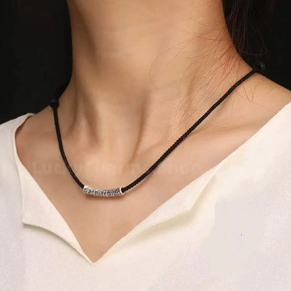 Om Mami Padme Hūm Six-Syllable Mantra Silver Fortune-Turning Bead Pendant Necklace-LuckyCharms.Shop