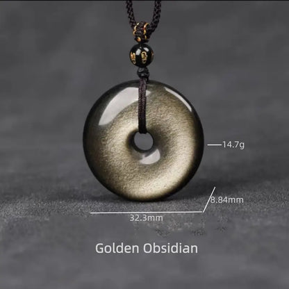 天然黒曜石のピースバックルペンダントネックレス｜六音節マントラビーズ、クリスタルエネルギーのお守り