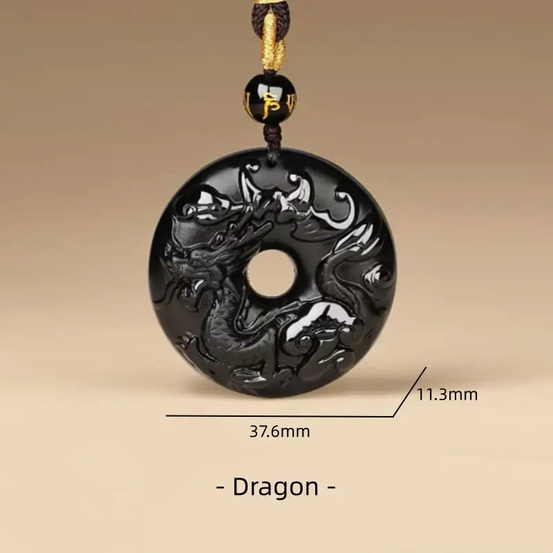 天然黒曜石の十二支風平和バックルネックレス｜特別なお守り