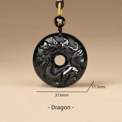 天然黒曜石の十二支風平和バックルネックレス｜特別なお守り