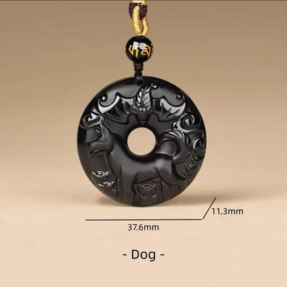 天然黒曜石の十二支風平和バックルネックレス｜特別なお守り