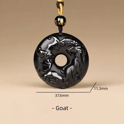 天然黒曜石の十二支風平和バックルネックレス｜特別なお守り