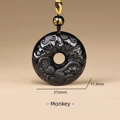 天然黒曜石の十二支風平和バックルネックレス｜特別なお守り